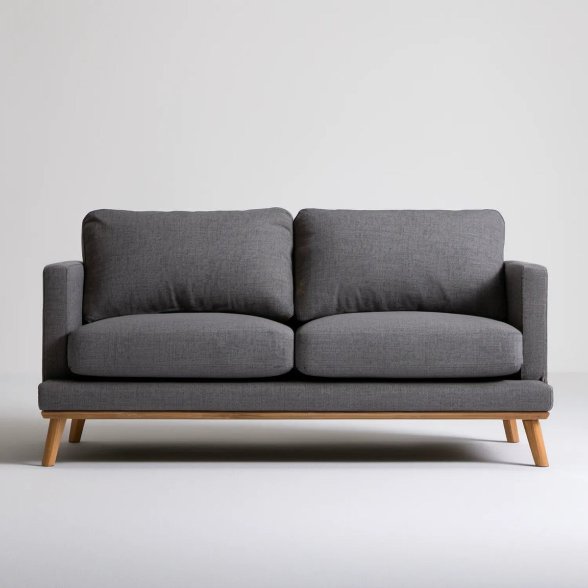 Grafitowa sofa dwuosobowa 160 x 85 x 85 cm z tapicerką poliestrową i nogami z litego drewna kauczukowego
