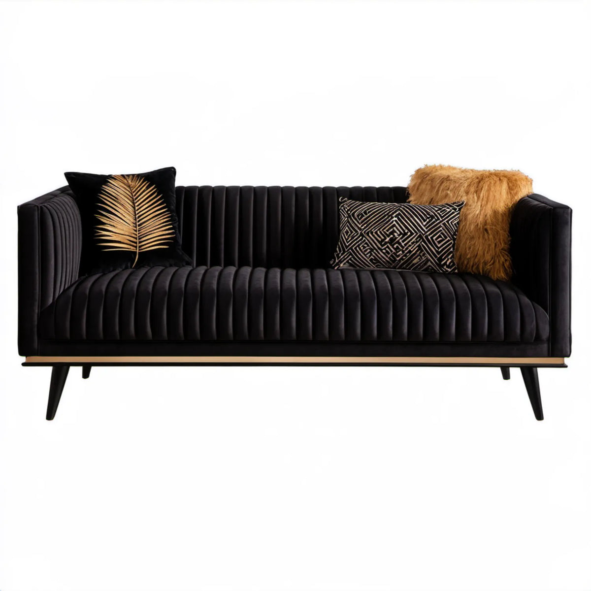 Dwuosobowa sofa glamour z aksamitu Czarna/Złota 180 x 83 x 76 cm