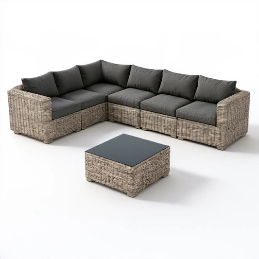5-osobowy narożny zestaw ogrodowy z technorattanu PE 250 x 190 cm Szary/Beżowy/Antracytowy