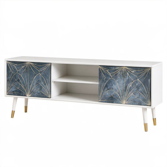 Szafka RTV z płyty MDF 120 x 40 x 55 cm Biała/Granatowa/Złota