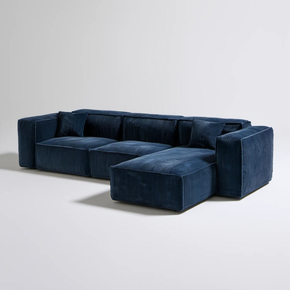 Granatowy modułowy narożnik w kształcie L 280 x 165 x 78 cm ze sztruksową tapicerką