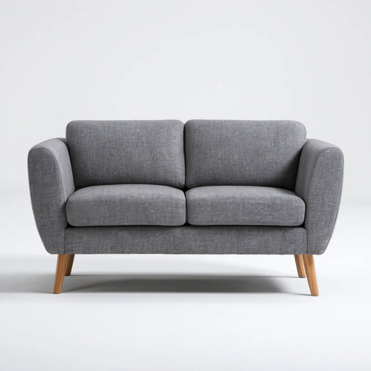 Dwuosobowa sofa skandynawska z tkaniną poliestrową, szara, 150 x 84 x 86 cm