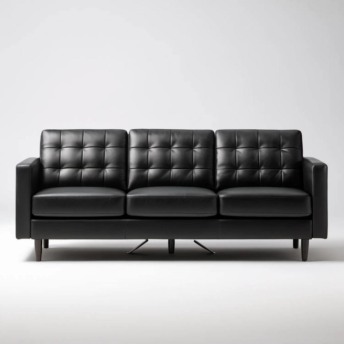 Czarna sofa trzyosobowa z tapicerką PU, 210 × 82 × 86 cm
