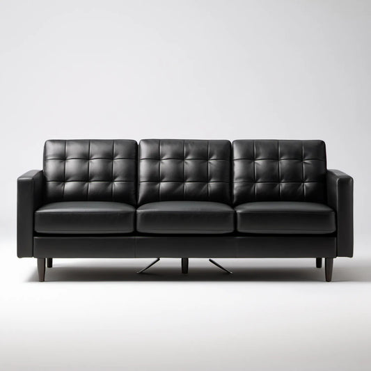 Czarna sofa trzyosobowa z tapicerką PU, 210 × 82 × 86 cm