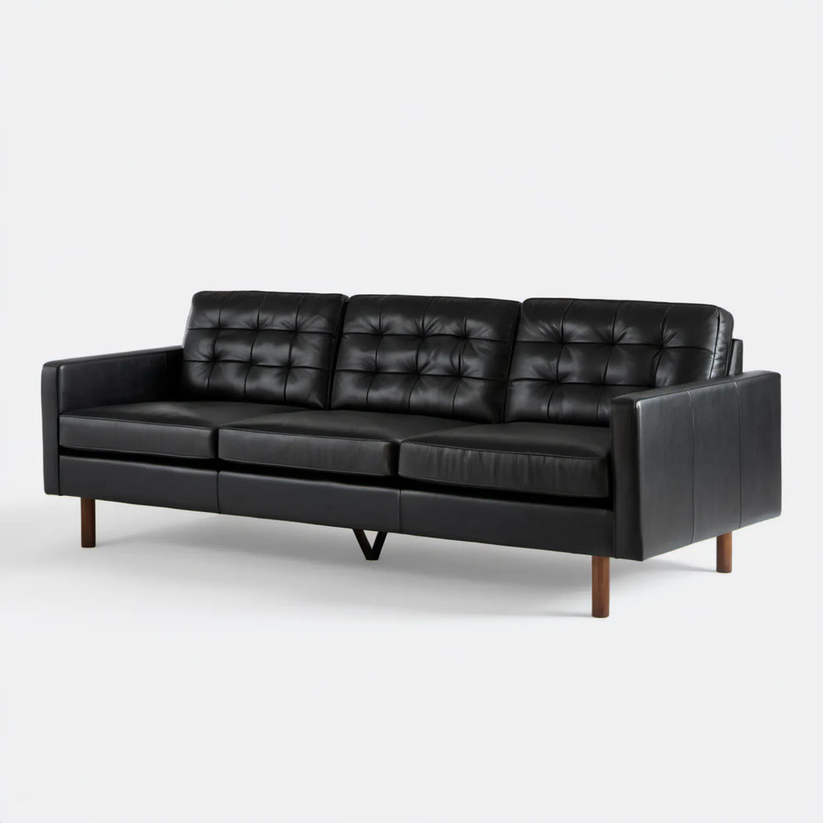 Czarna sofa trzyosobowa ze skóry syntetycznej PU, 210 x 85 x 86 cm