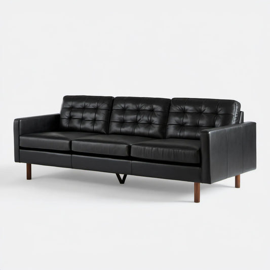 Czarna sofa trzyosobowa ze skóry syntetycznej PU, 210 x 85 x 86 cm