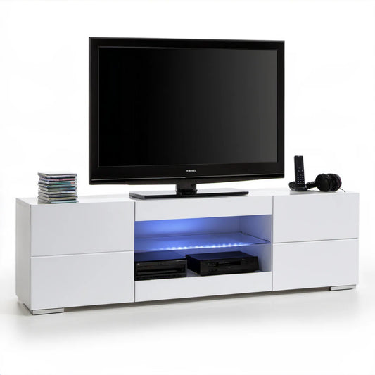 Biała szafka RTV 180 x 40 x 45 cm z oświetleniem LED