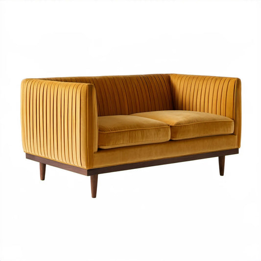 Musztardowa sofa dwuosobowa 160 x 85 x 78 cm z welurową tapicerką