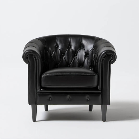 Czarny fotel Chesterfield ze skóry syntetycznej PU 95 x 85 x 78 cm
