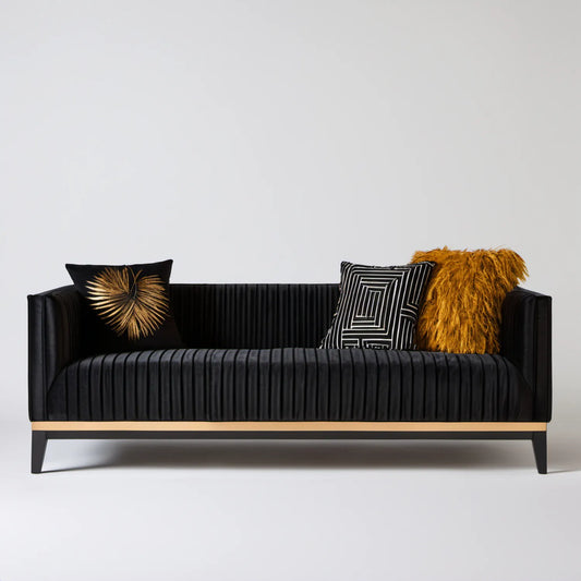 Dwuosobowa sofa aksamitna czarno-złota 160 x 78 x 78 cm