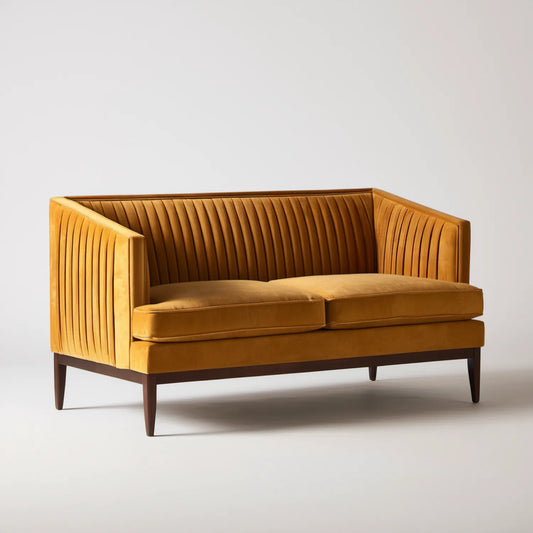 Musztardowa sofa dwuosobowa z aksamitu 150 × 80 × 75 cm