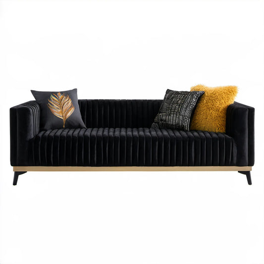 Dwuosobowa sofa aksamitna Czarna/Złota 180 x 85 x 78 cm