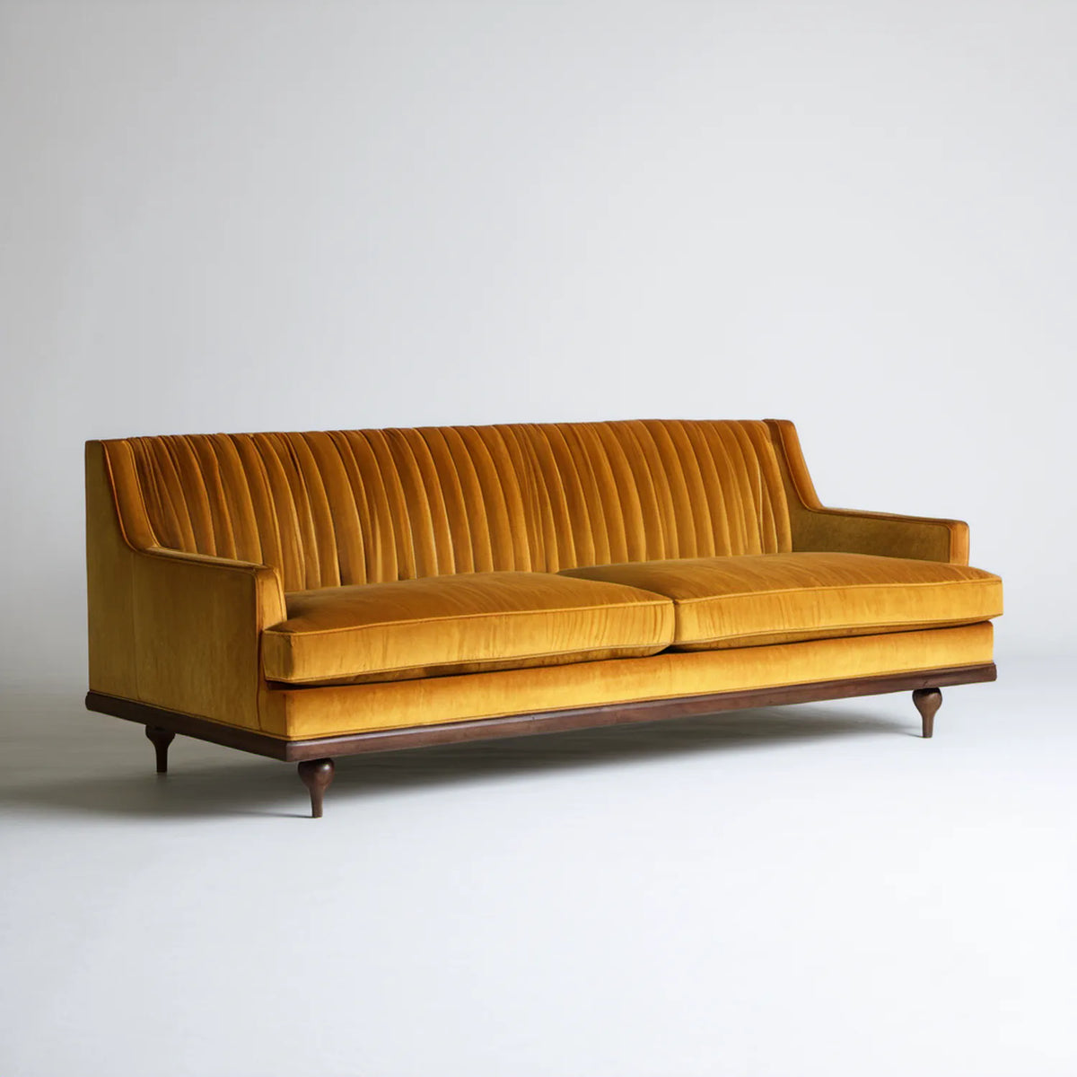 Trzyosobowa sofa retro z aksamitu, Musztardowa/Brązowa, 200 x 85 x 85 cm