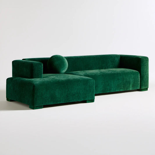 Lewostronna sofa narożna z szezlongiem, ciemnozielona, aksamit poliestrowy, 225 × 155 × 75 cm