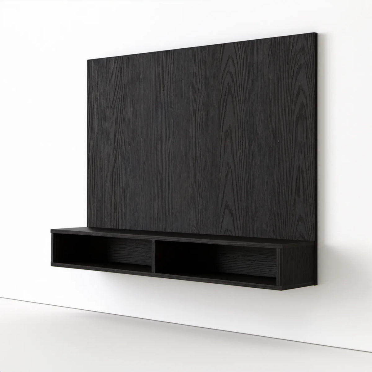 Wisząca szafka RTV z panelem ściennym MDF, czarna, 120 × 25 × 120 cm