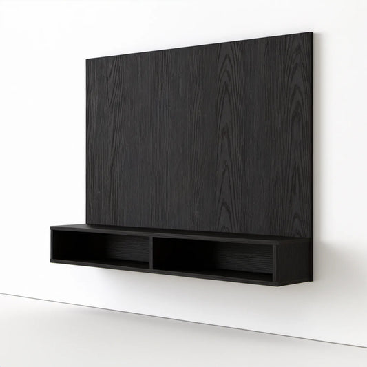 Wisząca szafka RTV z panelem ściennym MDF, czarna, 120 × 25 × 120 cm